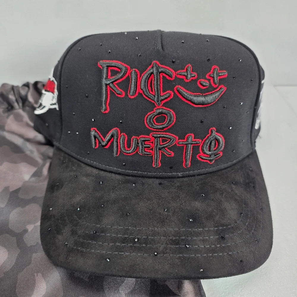 Belico Hats Rico Muerto Black Red Rhinestone Snapback‎ Hat with Dust Bag